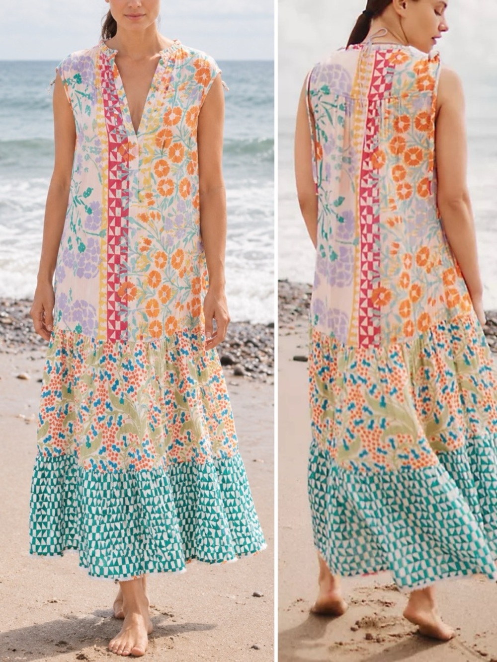 ELLEN MERCHANT x Anthropologie Floral Gauze Cotton Midi Maxi Boho Dress \\ S
